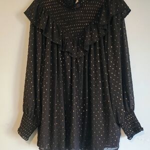 Cupio Black Blouse with Gold Highlights